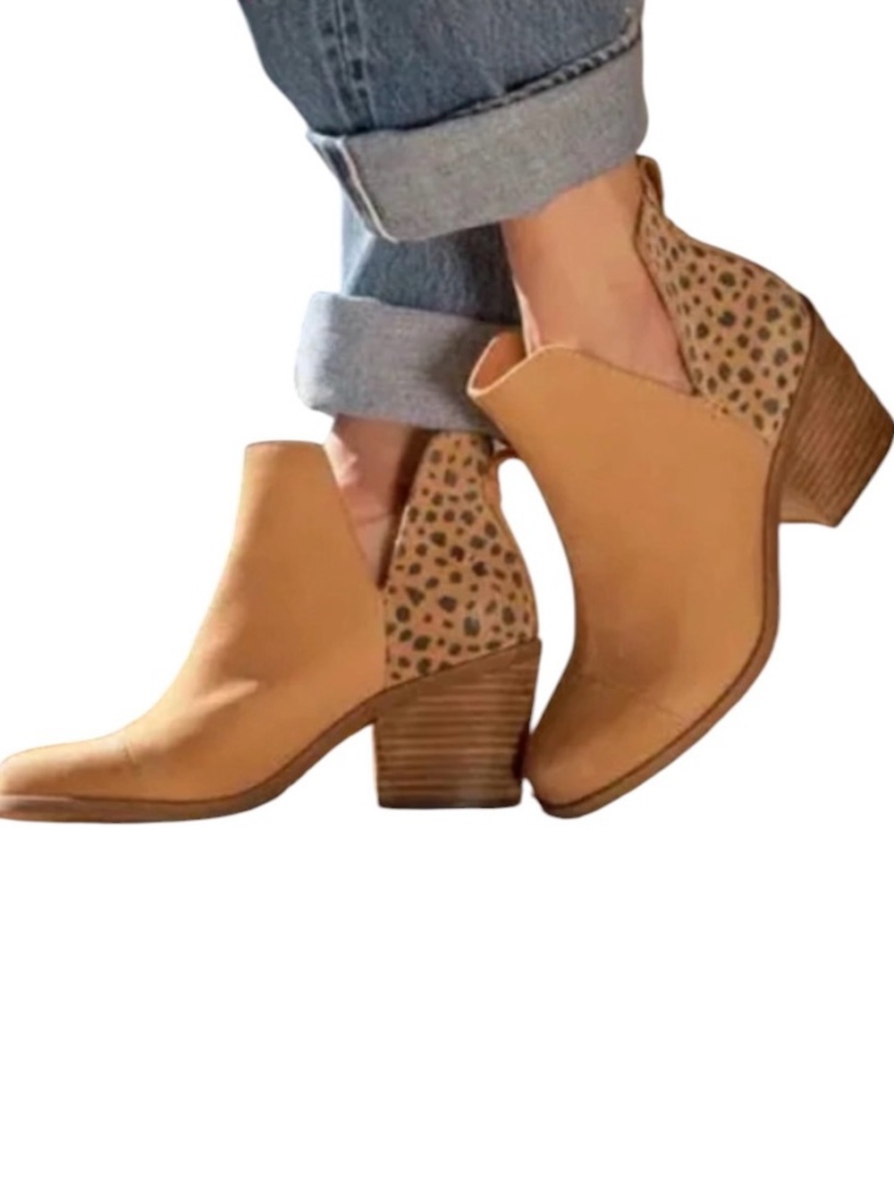 Toms Women’s Tan & Cheetah Print Suede Everly Cutout Ankle Booties - Size 9